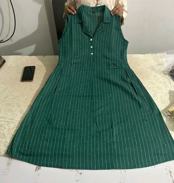 Premium South Cotton Lining Midi Dress - Green, XXL/44