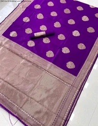 Elegant Royal Banarasi Silk Saree – Traditional Festive Wear - Purple, Banarasi Silk, Free