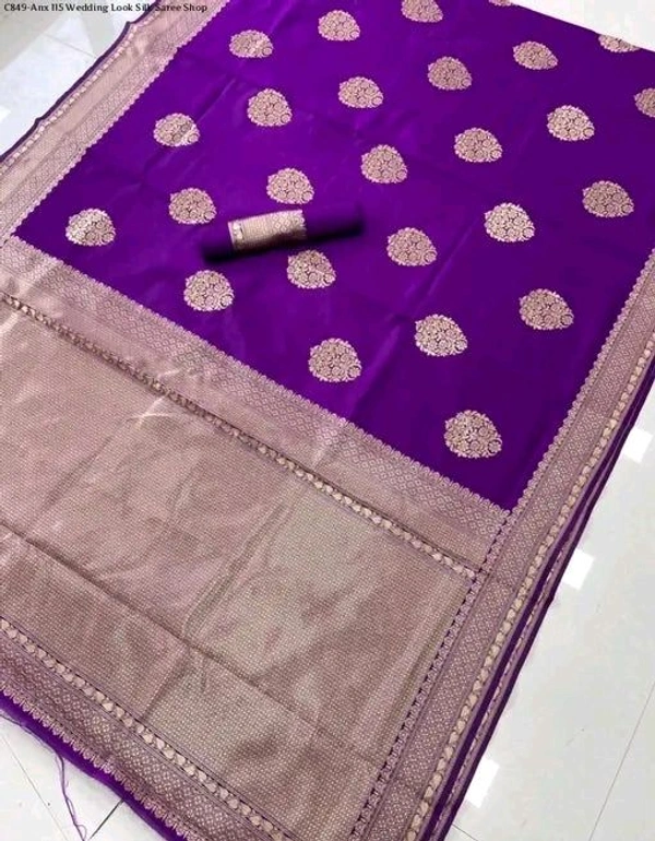 Elegant Royal Banarasi Silk Saree – Traditional Festive Wear - Purple, Banarasi Silk, Free