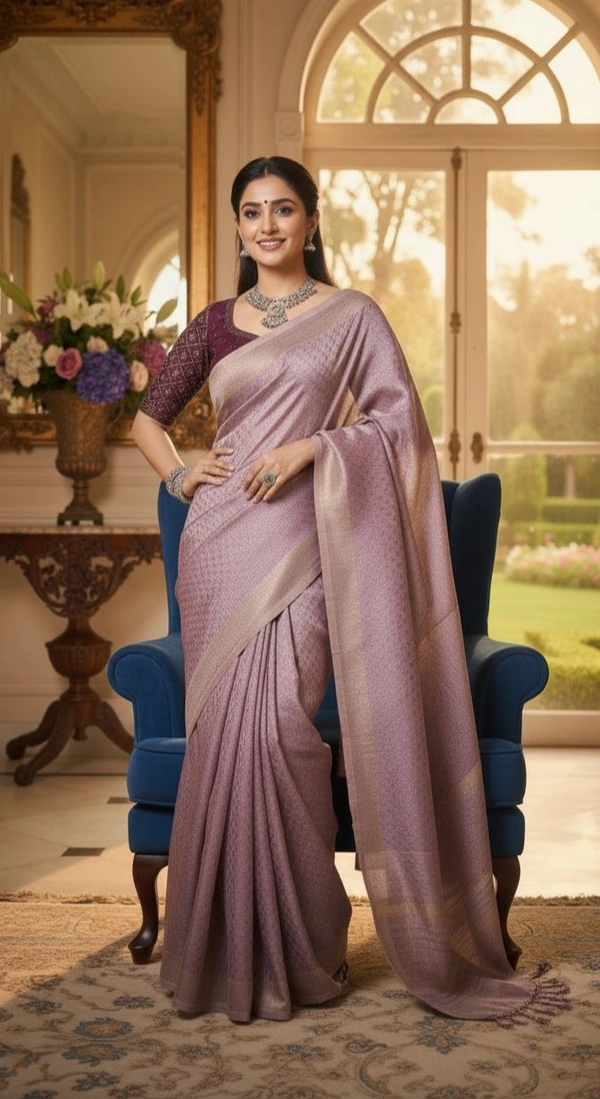 Grace in Lavender: The Timeless Elegance of Tradition - Purple, Cotton Silk, Free