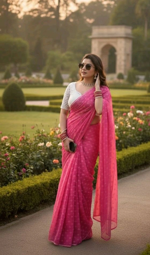 Elegance by the Riverside: Grace in a Pink Saree - Pink, Cotton, Free