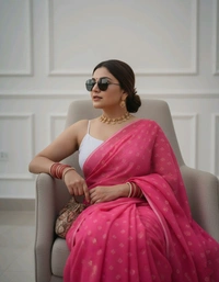 Elegance by the Riverside: Grace in a Pink Saree - Pink, Cotton, Free