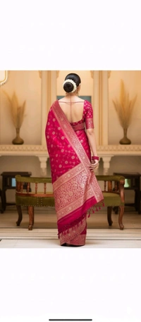 Elegant Floral Banarasi Silk Saree with Silver Zari Border - Red Orange, Banaras Silk