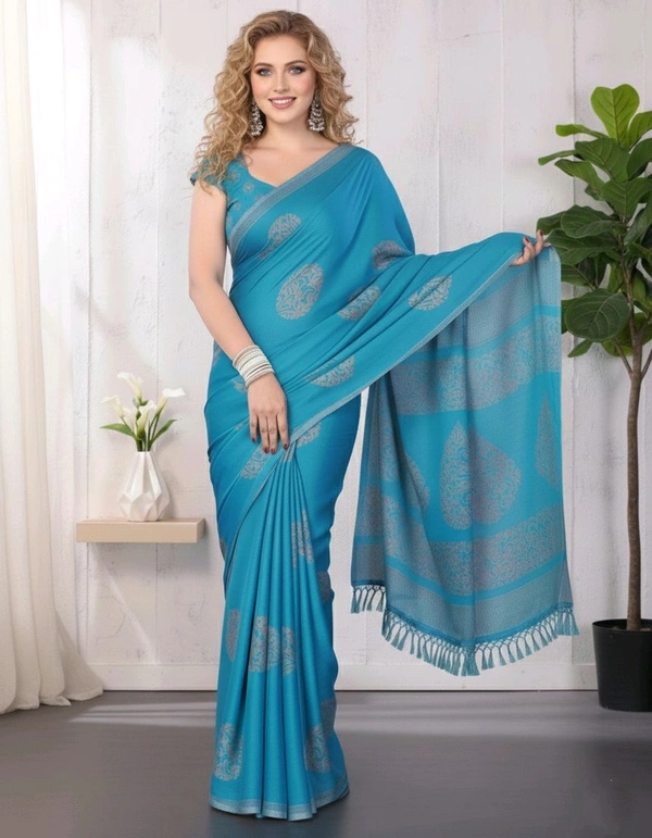 Elegant Sky Blue Designer Saree with Silver Zari Work - Soft Silk, Free, Sky Blue
