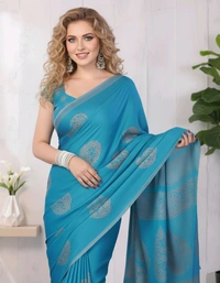 Elegant Sky Blue Designer Saree with Silver Zari Work - Soft Silk, Free, Sky Blue