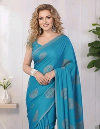 Elegant Sky Blue Designer Saree with Silver Zari Work - Soft Silk, Free, Sky Blue