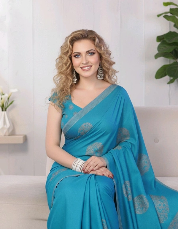 Elegant Sky Blue Designer Saree with Silver Zari Work - Soft Silk, Free, Sky Blue