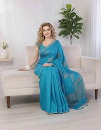 Elegant Sky Blue Designer Saree with Silver Zari Work - Soft Silk, Free, Sky Blue
