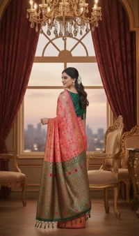 Elegant Floral Banarasi Silk Saree with Silver Zari Border - Mandy, Banaras Silk