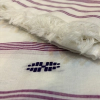 White Cotton Blend Mekhela Chador with Purple Stripes & Blue Motifs – Handwoven Assamese Elegance - White