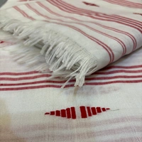 White Cotton Blend Mekhela Chador with Red Geometric Motifs – Handwoven Tradition - White