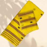 Elegant Cotton Blend Mekhela Chador in Yellow & Brown with Black Woven Motifs - Yellow