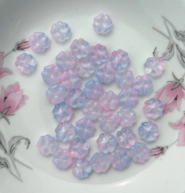 Pink-Blue Gradient Glass Clover Beads