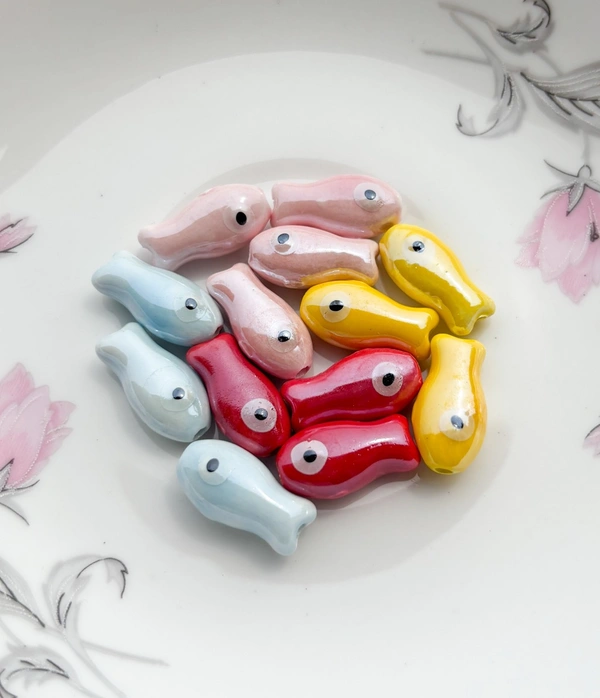 Porcelain Fish Beads - Yellow