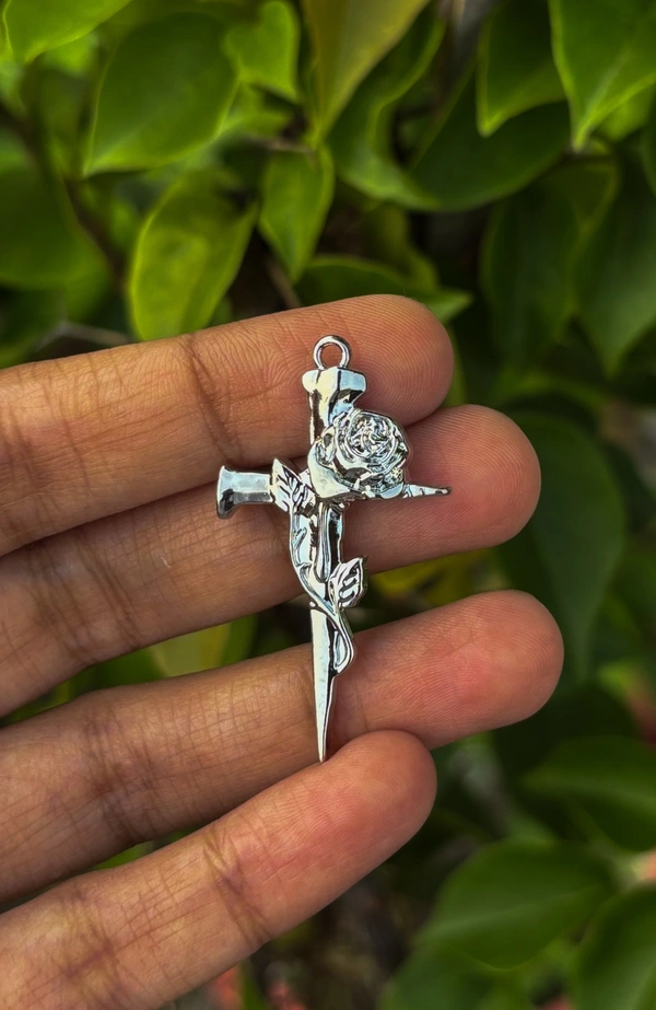 Rose Wrapped Cross Metal Pendant