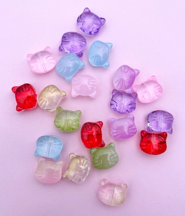 Glass Cat Beads - Transparent-Gold Gradient