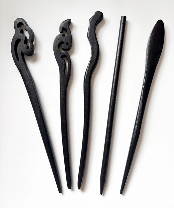 Black Wooden Hairsticks (₹80-99) - Plain Design (4th from left)