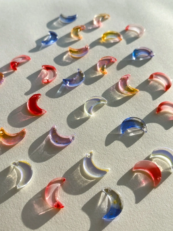 Glass Moon Beads  - Blue