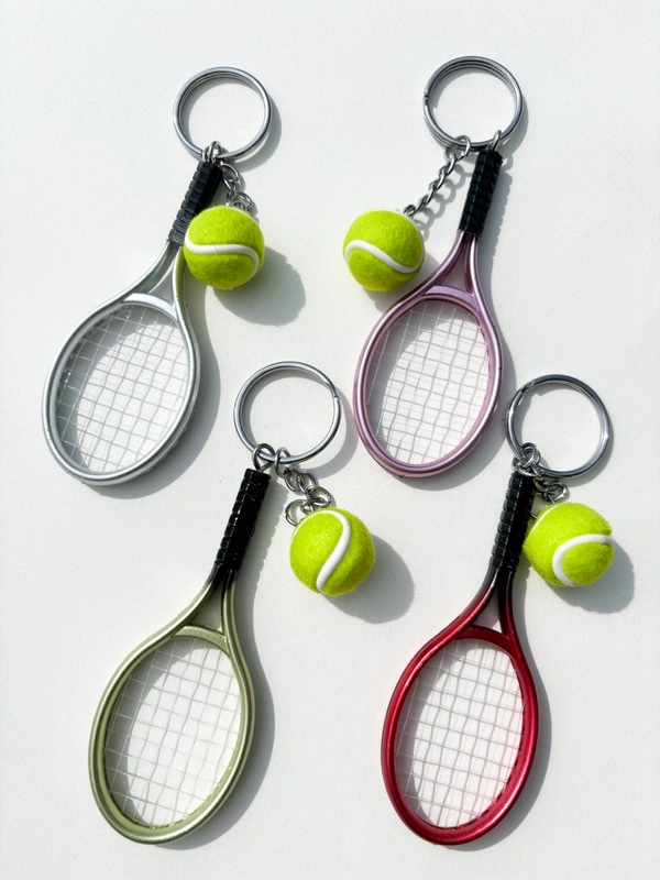Tennis Racket With Ball Keychain - Silver