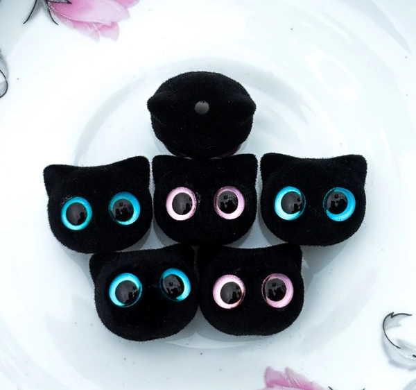 Velvety Black Void Cat Charm (W Hole/Refer Pic) - Blue Eyes