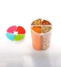 Dal Container 4 Sections Food Storage | Airtight BPA Free Plastic Cereal Dispenser Large Kitchen Storage Keeper with Lids | Compartments for Grain, Sugar, Rice, Snacks ( Pack Of 1)