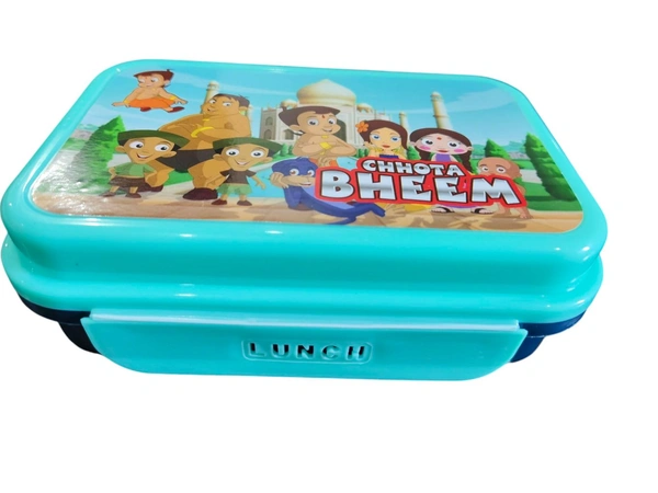 Fun Treat Lunch Box, Plastic Tiffin 650 ml and Small Container 125 ml with Plastic Spoons, Super Hero School Kids Lunchbox, Leak Proof , bhim lunch box