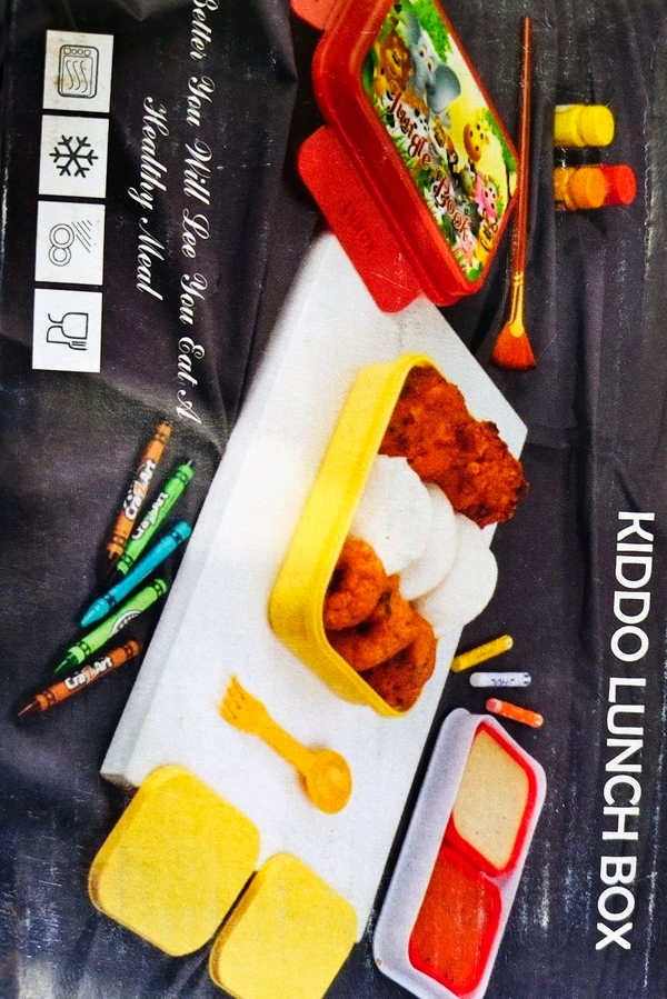 Fun Treat Lunch Box, Plastic Tiffin 650 ml and Small Container 125 ml with Plastic Spoons, Super Hero School Kids Lunchbox, Leak Proof , bhim lunch box