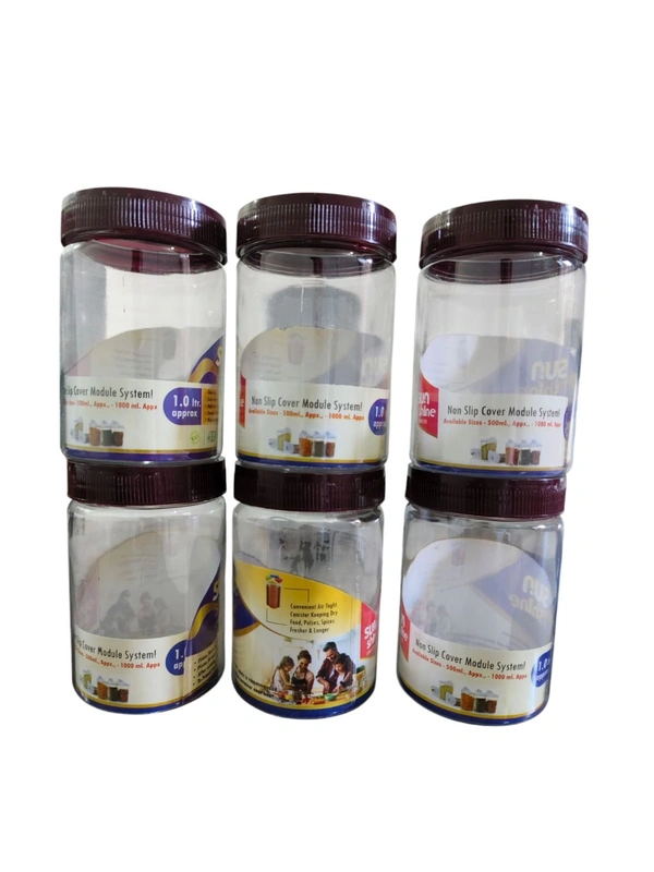 Solimo Checkered Jar Container( Set of 6) 500 ml,, Transparent, Plastic, brown