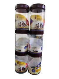 Solimo Checkered Jar Container( Set of 6) 500 ml,, Transparent, Plastic, brown