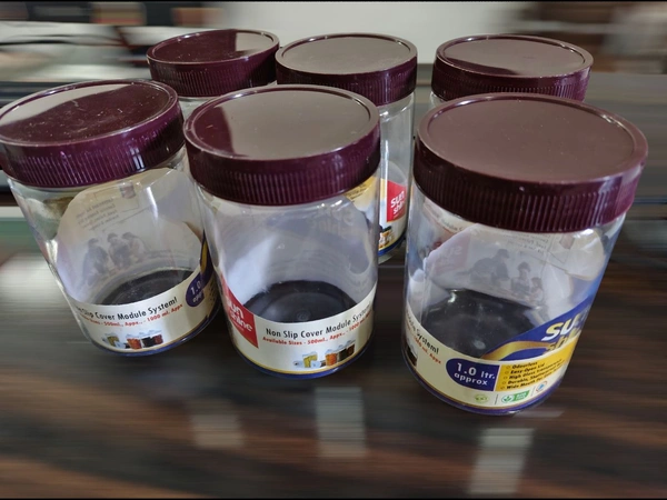 Solimo Checkered Jar Container( Set of 6) 500 ml,, Transparent, Plastic, brown