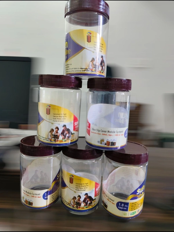 Solimo Checkered Jar Container( Set of 6) 500 ml,, Transparent, Plastic, brown