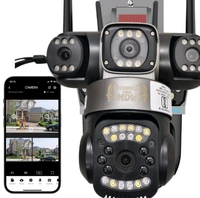 3 Screen PTZ Triple 4G/5G Sim Wireless Outdoor Dual Lens CCTV Camera with Three Side View | 360° | Dark Vision | Motion Detection| Siren Alarm| Outdoor