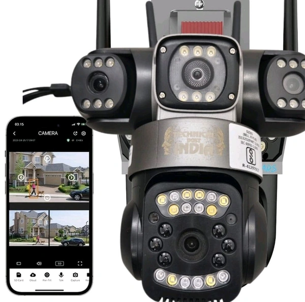 3 Screen PTZ Triple 4G/5G Sim Wireless Outdoor Dual Lens CCTV Camera with Three Side View | 360° | Dark Vision | Motion Detection| Siren Alarm| Outdoor