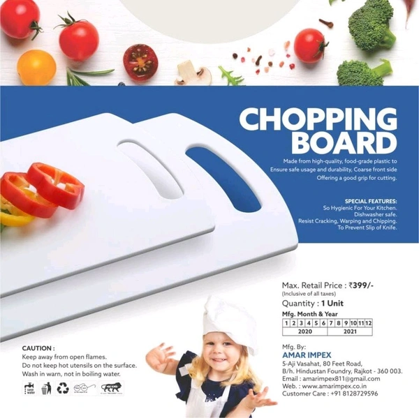 Premium Plastic Chopping Board with 1 Knife, Green