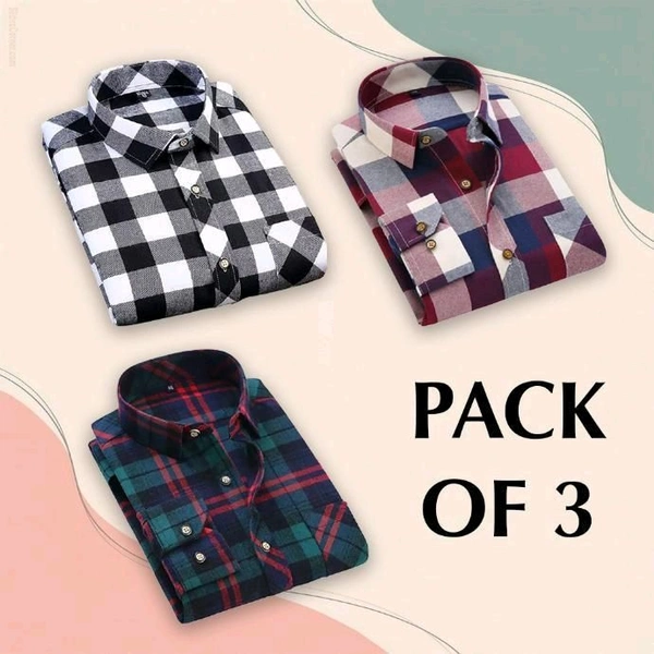 Men's Checkered Casual Shirt Pack of 3 - XL