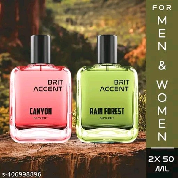 BRIT ACCENT Combo Pack Of 2|Rain-Forest-Canyon|Parfum|Long-Lasting|Specially Currated| Eau de Toilette - 100 ml (For Men & Women)*
Type: Perfume