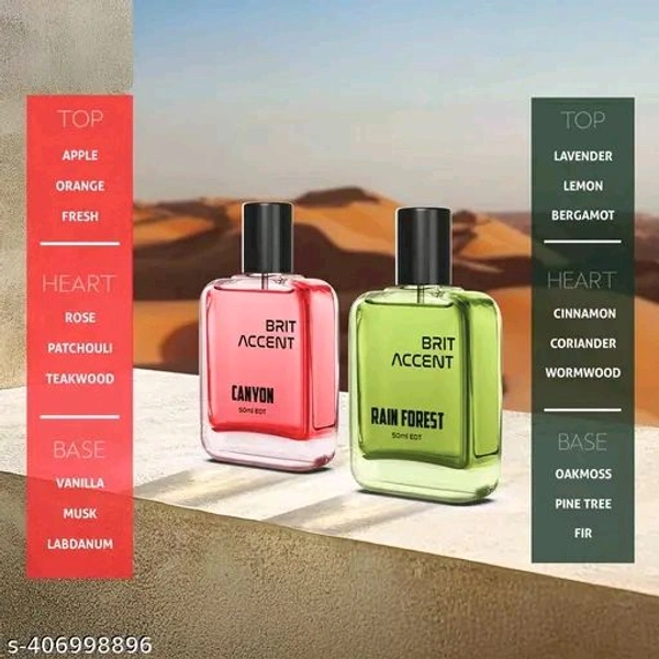 BRIT ACCENT Combo Pack Of 2|Rain-Forest-Canyon|Parfum|Long-Lasting|Specially Currated| Eau de Toilette - 100 ml (For Men & Women)*
Type: Perfume