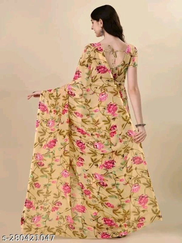 Georgette Floral Printed Beige Woman Saree Without Blouse