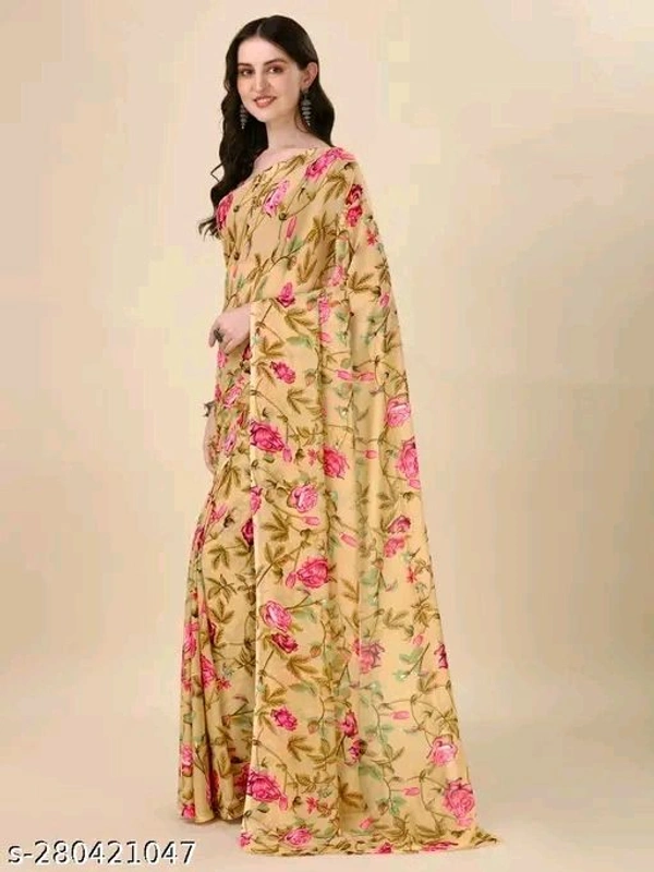 Georgette Floral Printed Beige Woman Saree Without Blouse