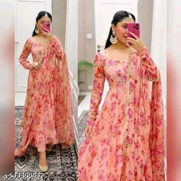 Stylish Fancy Trendy Printed Georgette Gown For Women For Party Wedding Festival Functions - M