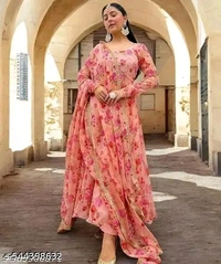 Stylish Fancy Trendy Printed Georgette Gown For Women For Party Wedding Festival Functions - M