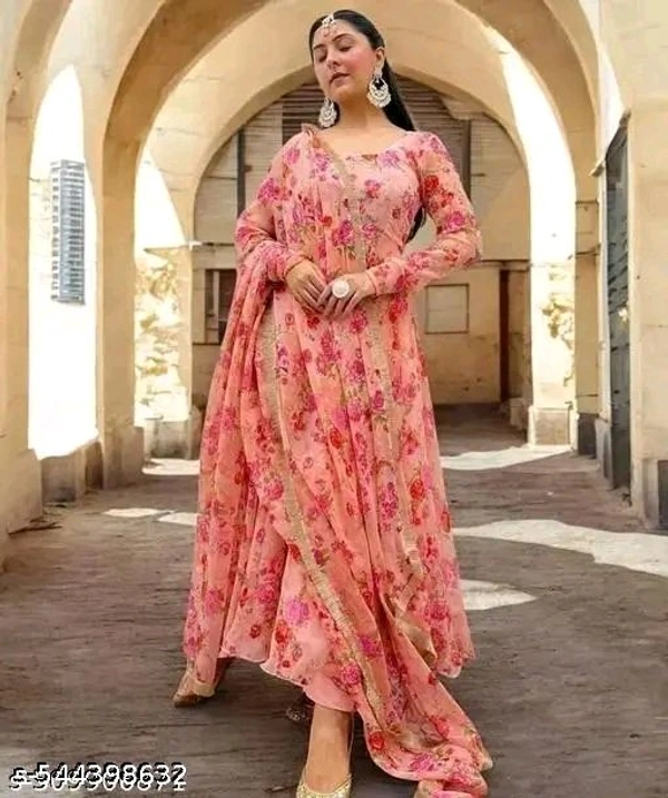 Stylish Fancy Trendy Printed Georgette Gown For Women For Party Wedding Festival Functions - M