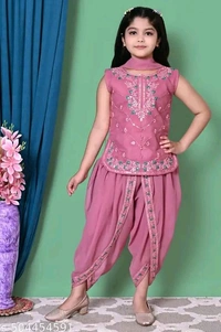 Girls Embroidered Ready to Wear kurta & Dhoti pant With Dupatta - 5 Years