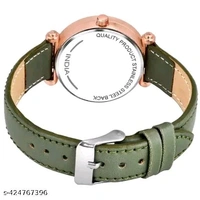 Analogue New Flower Print Dial Lathers Strap Girls and Womans Watches(pink&green)