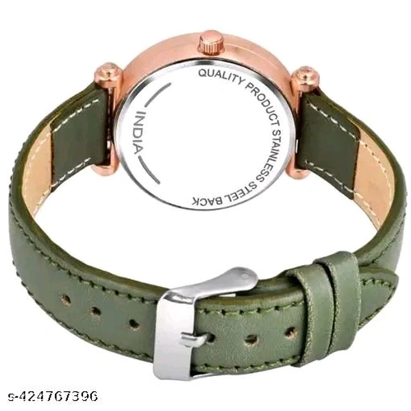 Analogue New Flower Print Dial Lathers Strap Girls and Womans Watches(pink&green)