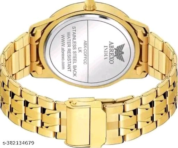 ABREXO, Abx8404-Gold Plated Date Feature Analog watch- Gold King Bracelet - Combo for Men (Pack of 2)