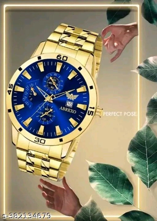 ABREXO, Abx8404-Gold Plated Date Feature Analog watch- Gold King Bracelet - Combo for Men (Pack of 2)