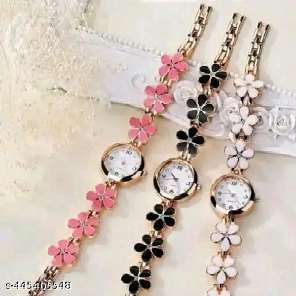 Flower Combo Wrist White Dial Pink Strap Analog Watch for Girls Pack of 3*