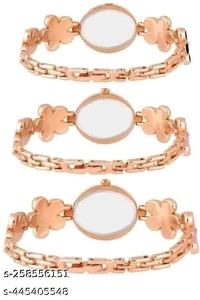 Flower Combo Wrist White Dial Pink Strap Analog Watch for Girls Pack of 3*