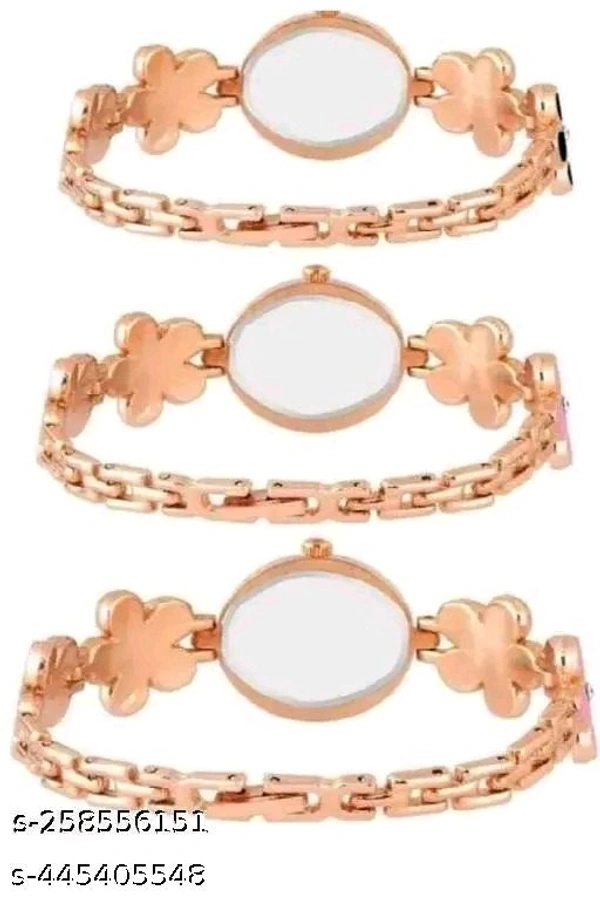 Flower Combo Wrist White Dial Pink Strap Analog Watch for Girls Pack of 3*